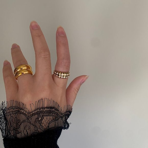 Checkered Dome Ring, Gold Dome Ring, Stacking Dome Ring, Stacking Ring Gold - Picture 7 of 7